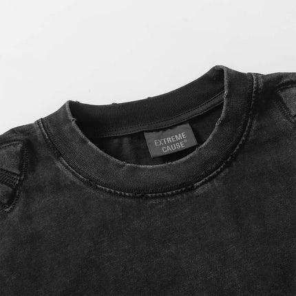 Mech Design Washed TShirt showcasing a close-up of the round neck and fabric texture.