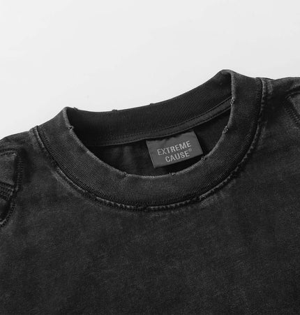 Mech Design Washed TShirt showcasing a close-up of the round neck and fabric texture.