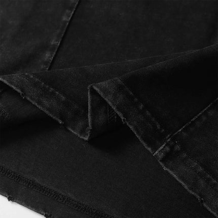 Close-up view of the fabric texture of the Mech Design Washed TShirt in black, showcasing its softness and quality.
