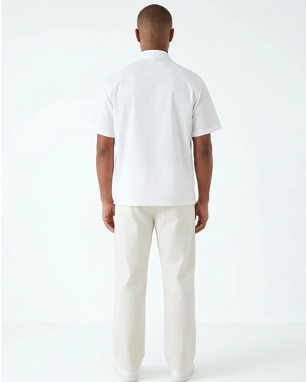 Front view of the Maison Grozavu Chalk Shorts Series in shorts — showing the clean lines.