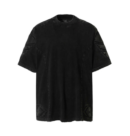 Mech Design Washed TShirt in black, featuring mechanical-inspired design and classic round neck.