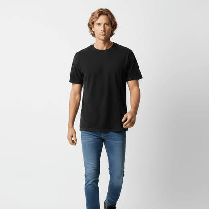 Men's Mech Design Washed TShirt in black, showcasing a comfortable fit and mechanical-inspired design.