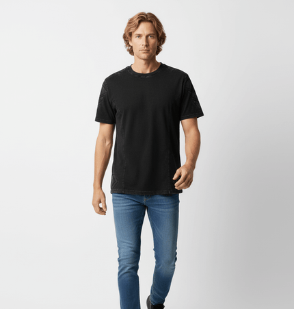 Men's Mech Design Washed TShirt in black, showcasing a comfortable fit and mechanical-inspired design.