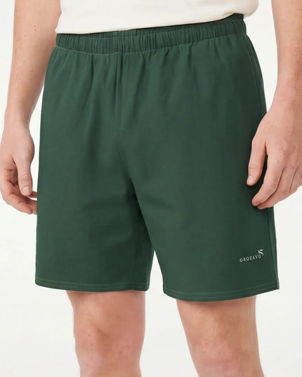 Front view of the Maison Grozavu Sleek Umber Shorts in shorts — showing the refined stitching.