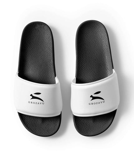 Maison Grozavu True Midnight Slides — rear view displaying the back panel detailing and structured hemline in Black