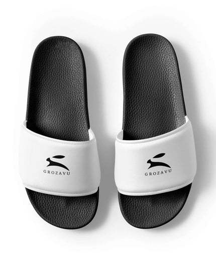 Maison Grozavu True Midnight Slides — rear view displaying the back panel detailing and structured hemline in Black