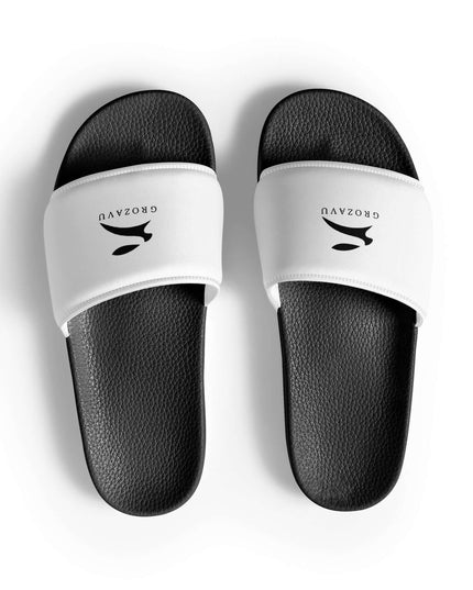 Maison Grozavu True Midnight Slides in Black — front view showing the clean construction and premium fabric drape