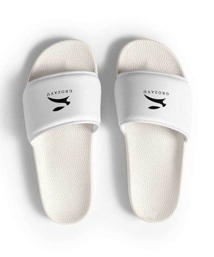 True Midnight Slides — three-quarter view showing the silhouette from the front-left angle in White