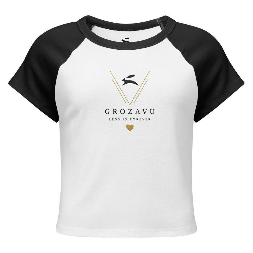 Grozavu Micro Rib Raglan Baby Tee in 183 g/m² micro rib cotton, White with black sleeves, front
