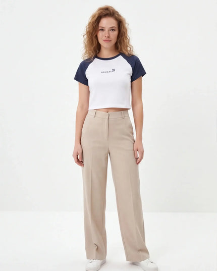 Front view of the Maison Grozavu Seamless Ash Crop Top in top — showing the sophisticated hardware.