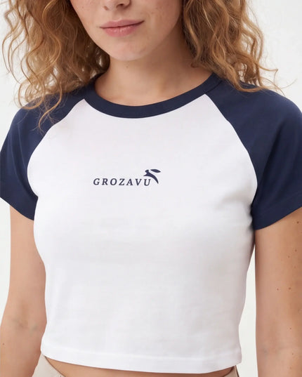 Front view of the Maison Grozavu Seamless Ash Crop Top in top — showing the sleek silhouette.