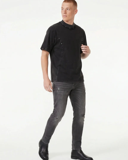 Maison Grozavu Ghost Tee Cut in black — front view showing the seamless shoulder transition