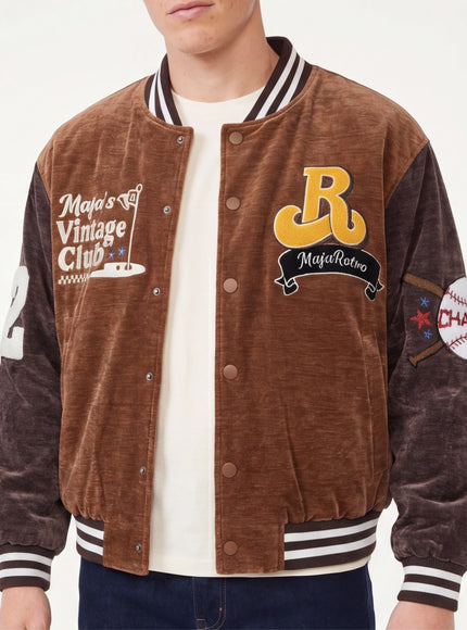 Brown baseball jacket , heavy coat with Grozavu logo