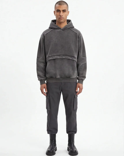 Maison Grozavu Sophisticated Quartz Hoodie in signature tone — front view showing the subtle drape of the fabric