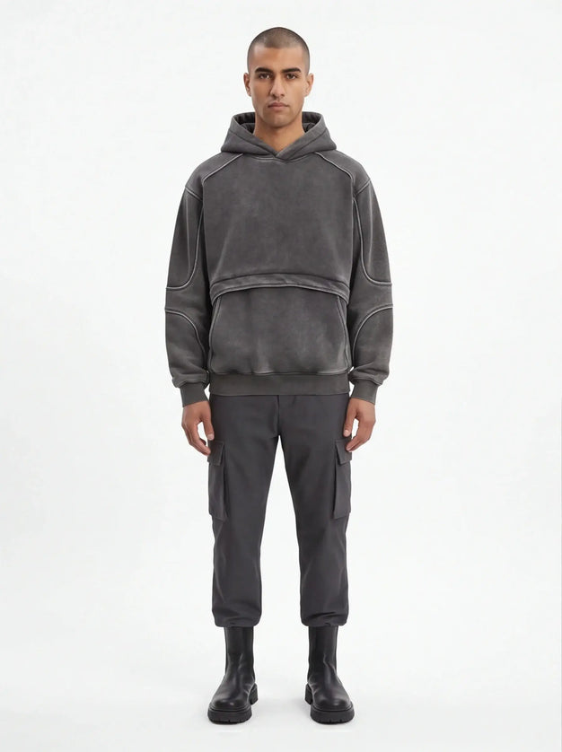 Maison Grozavu Sophisticated Quartz Hoodie in signature tone — front view showing the subtle drape of the fabric