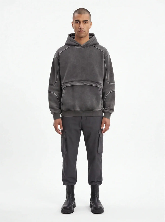 Maison Grozavu Sophisticated Quartz Hoodie in signature tone — front view showing the subtle drape of the fabric
