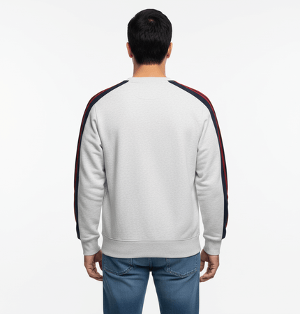 Back view of a man wearing the National Trend Retro Stripe Loose Shirt with bold stripes.