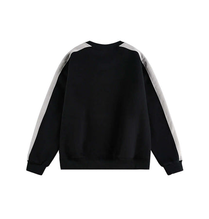 National Trend Retro Stripe Loose Shirt black sweatshirt back view with grey stripes