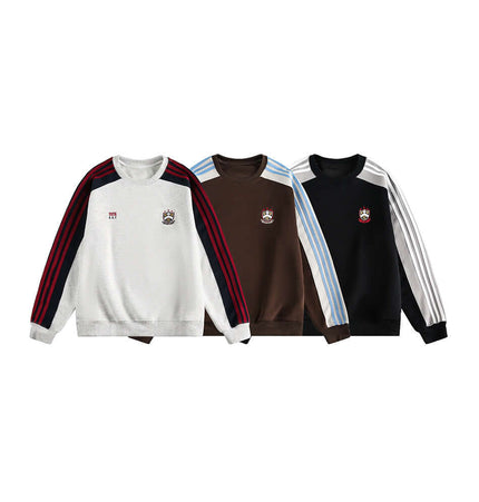 National Trend Retro Stripe Loose Shirt in three colors: white, brown, and black with bold stripes.