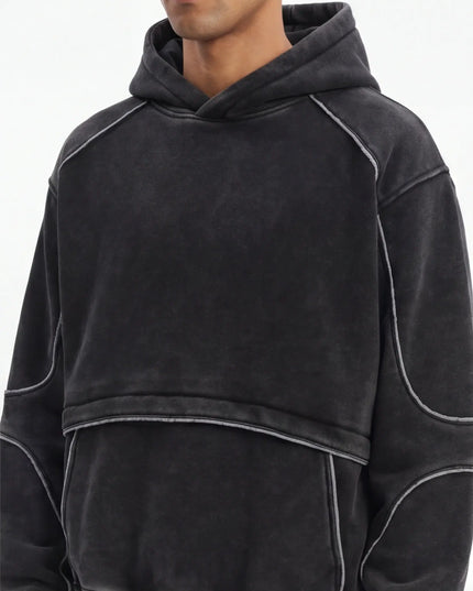 Maison Grozavu Sophisticated Quartz Hoodie in signature tone — front view showing the reinforced stitching on the hem