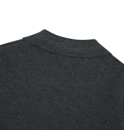 Notch Lapel Knit Sweater - Loose Fit back view showing flip collar and textured fabric.