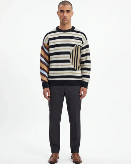 Maison Grozavu Formidable Obsidian Crewneck in signature tone — front view showing the subtle drape of the fabric
