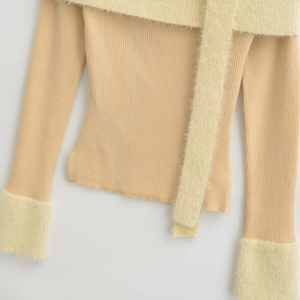 One Shoulder Long Sleeve Office Casual Top featuring chic layers and textured sleeves in soft pastel colors.