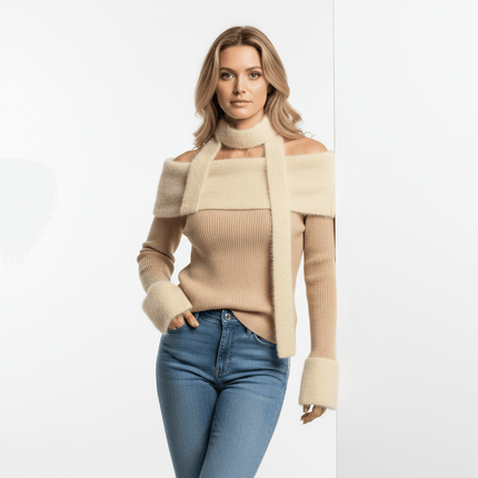 One Shoulder Long Sleeve Office Casual Top on a model, showcasing an elegant off-shoulder design and stylish details.
