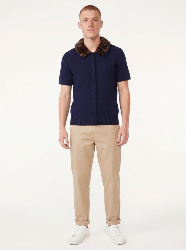 Chaqueta de Punto con Cuello de Estampado Animal