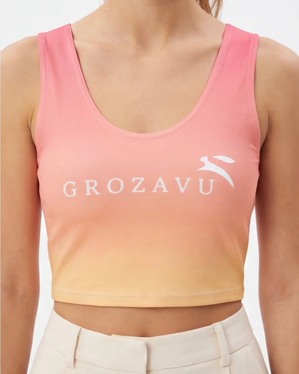 Front view of the Maison Grozavu Flint Crop Top Structure in fashion — showing the tailored hem.