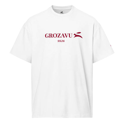 White oversized heavyweight tee in 237 g/m² cotton, studio front view