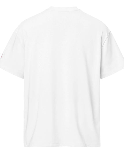 White oversized heavyweight tee in 237 g/m² cotton, studio back view