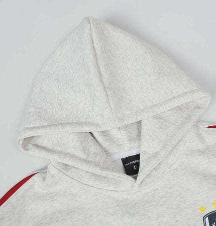 Oversized Hooded Sweatshirt – Loose Fit close-up view featuring a soft hood in White Flower Gray color.