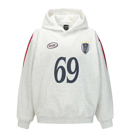 Oversized Hooded Sweatshirt – Loose Fit in White Flower Gray with pullover style and graphic design.