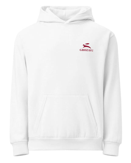White mill-dyed hoodie in 340 g/m² brushed fleece, studio front view