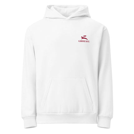 White mill-dyed hoodie in 340 g/m² brushed fleece, studio front view