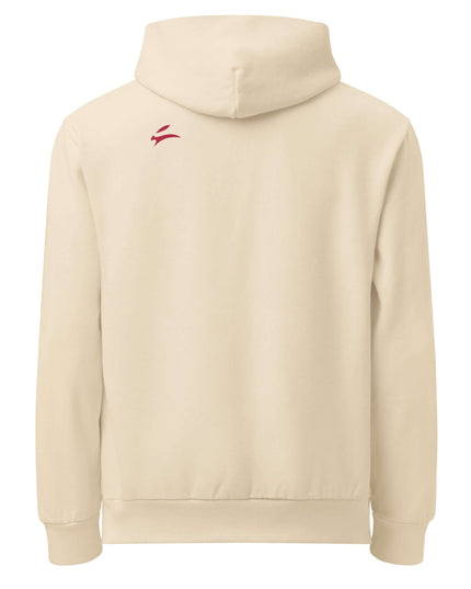Beige mill-dyed hoodie in 340 g/m² brushed fleece, studio back view
