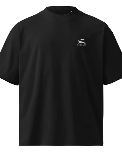 Black oversized organic tee in 200 g/m² GOTS cotton, studio front view