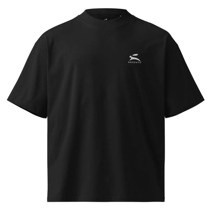 Black oversized organic tee in 200 g/m² GOTS cotton, studio front view