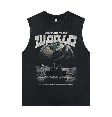 Oversized Printed Sleeveless Tank Top featuring a playful cartoon graphic and relaxed fit for summer.