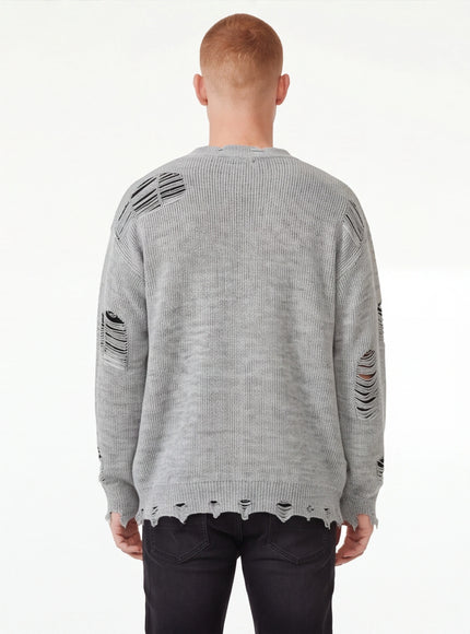 Essential Fit Knitted Sweater Ripped Chain Splicing