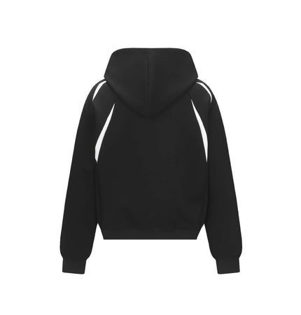 Patchwork Embroidered Hoodie – Loose Fit back view, showcasing the hood and design features.