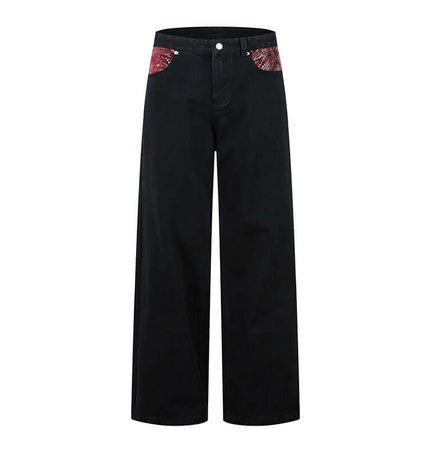Patchwork Straight Jeans – Loose Fit featuring bold snake pattern patchwork and a modern fit.