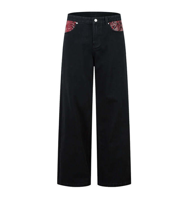 Patchwork Straight Jeans – Loose Fit featuring bold snake pattern patchwork and a modern fit.