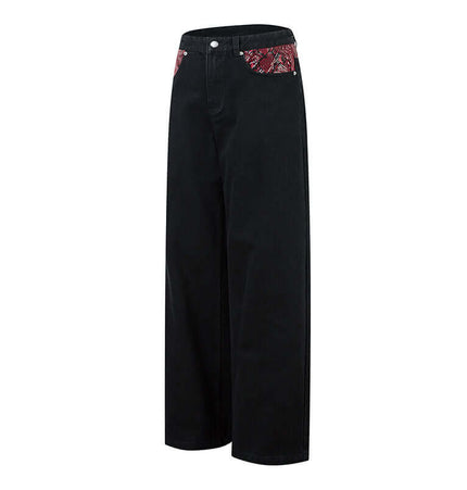 Patchwork Straight Jeans – Loose Fit featuring a striking snake pattern patchwork and a modern loose fit.