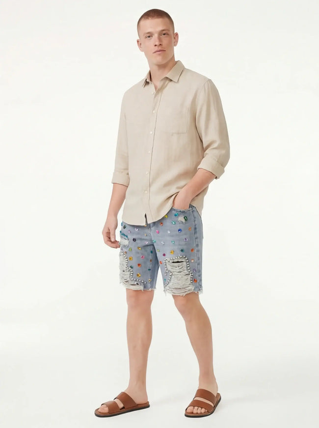 Navy Blue custom mid length shorts with Grozavu logo