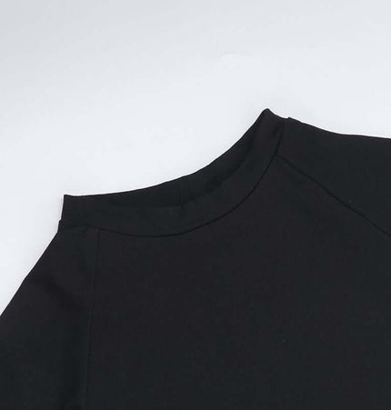 Pleated Short Sleeve Pants Set – Loose Fit black short sleeve top with pleated detailing