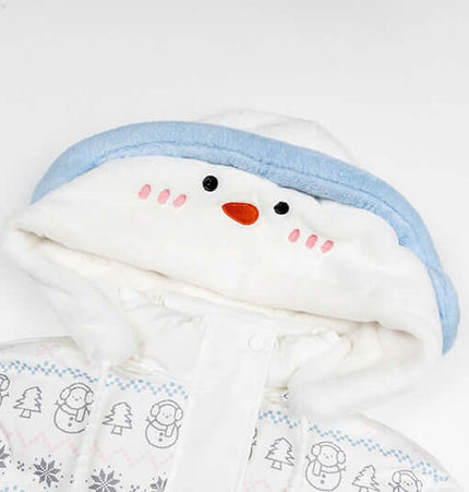 Plush Hooded Cotton Coat featuring a cozy hood with a playful snowman design for winter warmth and style.