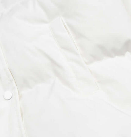 Close-up of the Plush Hooded Cotton Coat showing soft white fabric and pocket detail.