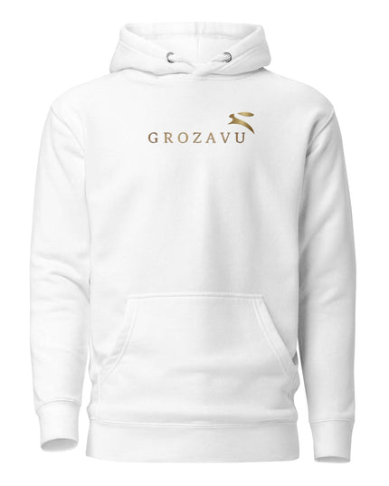 Front view of the Maison Grozavu Stark Chalk Hoodie in collection — showing the robust construction.